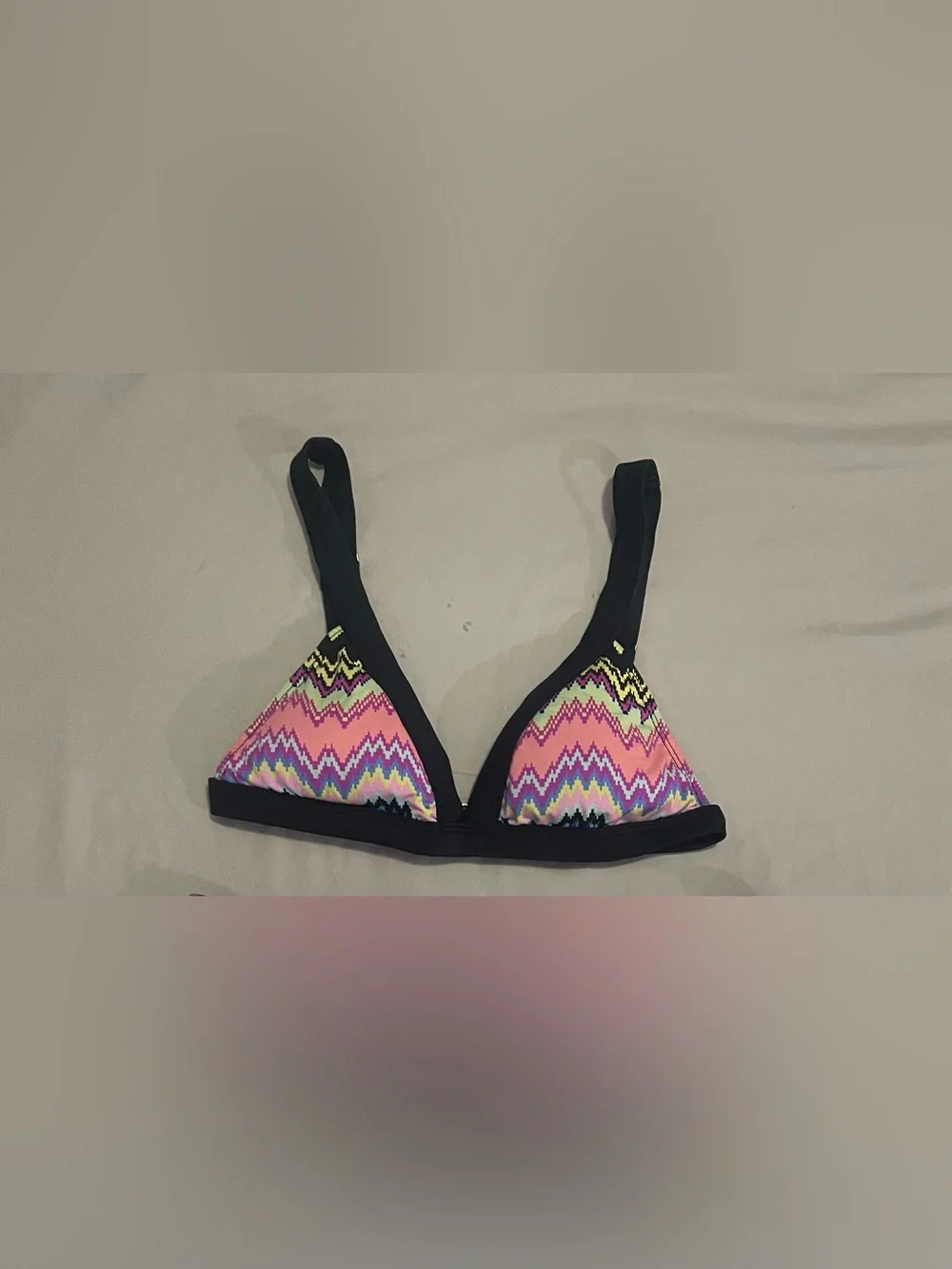Pilyq Pink Chevron Triangle Bikini Top with Black Trim